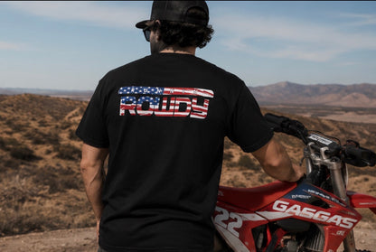 Runnin Rowdy American Flag Box Logo Tee