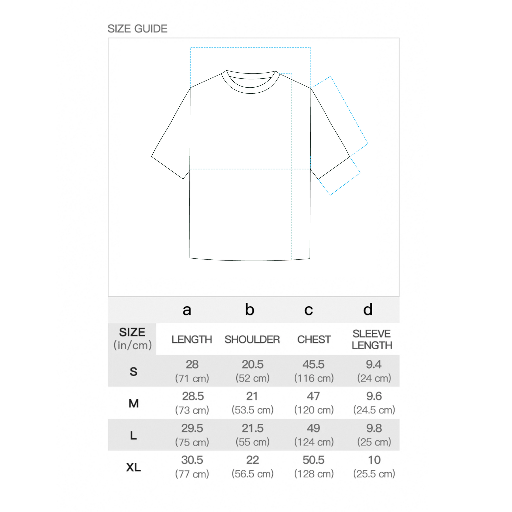 T-shirt sizing chart